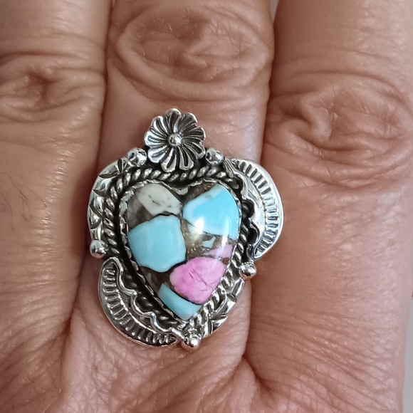 COTTON CANDY DAHLIA HEART RING 925 STERLING SILVER SIZE 9 - Picture 3 of 9